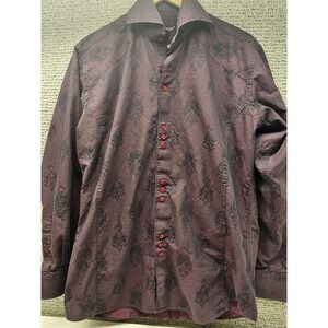 Bogosse‎ 3 Western Collared Shirt Mens Medium Maroon All Over Print 100% Cotton